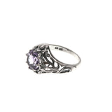 Scottish Thistle - Estate Sterling Silver Natural Amethyst Ornate Ring (ER192)