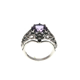 Scottish Thistle - Estate Sterling Silver Natural Amethyst Ornate Ring (ER192)