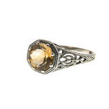 Candlelight - Estate Sterling Silver Natural Citrine Filigree Ring  (ER079)
