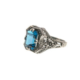 Fantastic Seas - Estate Sterling Silver London Blue Topaz Filigree Ring (ER078)