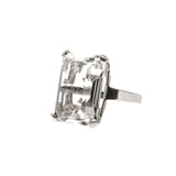 Retro Drama - Vintage 14K White Gold Emerald Cut Quartz Solitaire Ring (VR268)