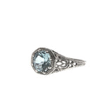 Blue Sky - Estate Sterling Silver Natural Blue Topaz Filigree Ring (ER105)