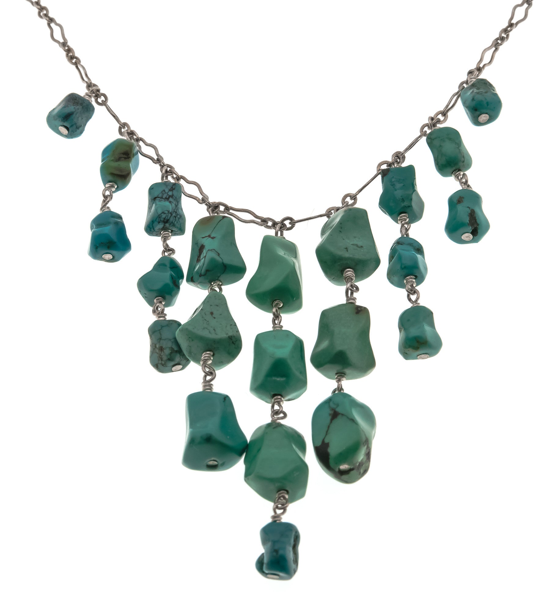 Blue Lagoon Waterfall - Vintage Sterling Silver Turquoise Necklace