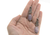 Lavender Dreams - Edwardian Sterling Silver Lavender Jade & Marcasite Earrings (EDE011)