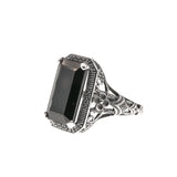 Night Of intrigue - Estate Sterling Silver Black Agate Filigree Ring (ER135)