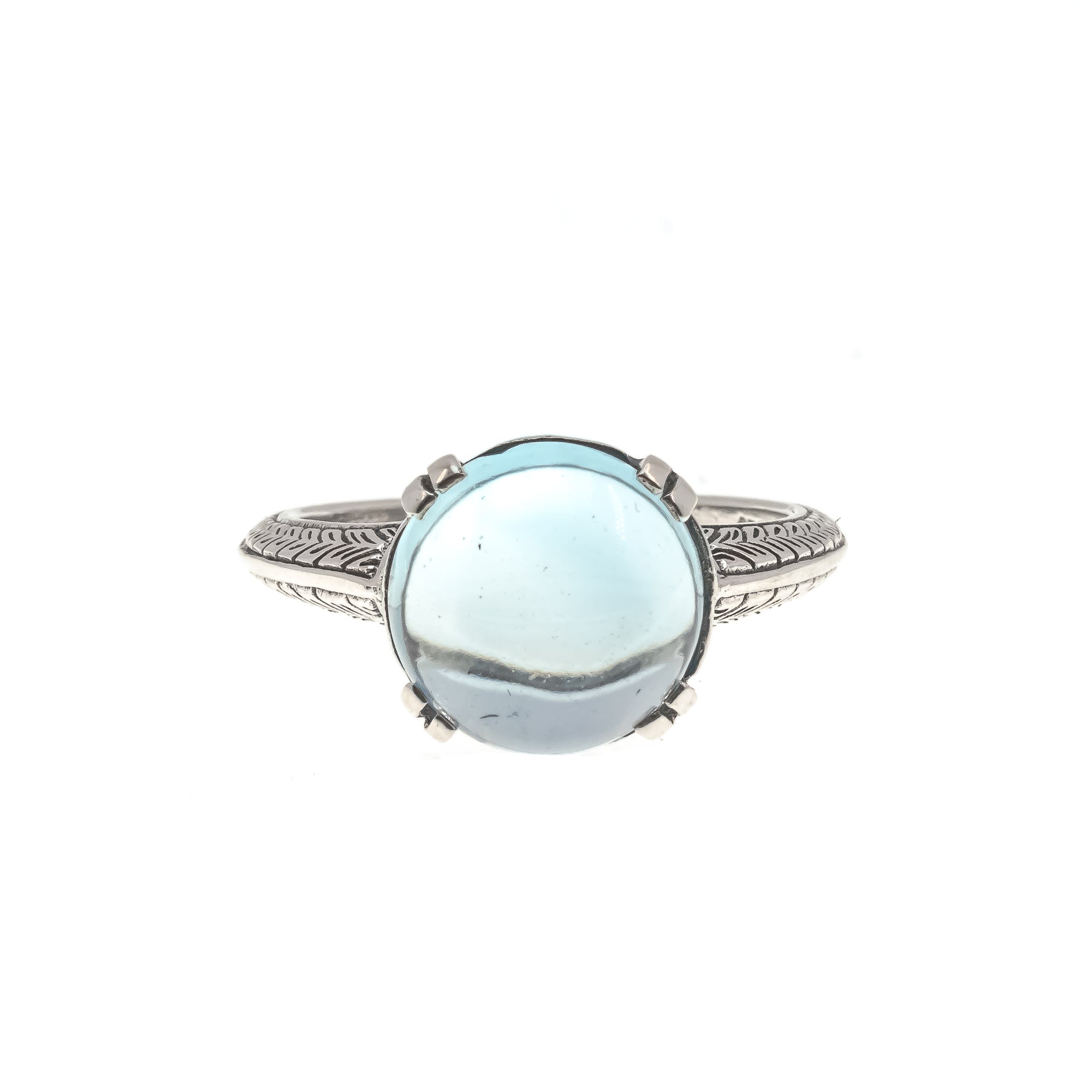 Pool Of Light - Estate Sterling Silver Blue Topaz Cabochon Ring  (ER130)