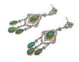 Mystical Jewels - Estate Edwardian Revival 18K White Gold Natural Opal & Diamond Chandelier Earrings  (EE086)