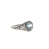 Blue Sky - Estate Sterling Silver Natural Blue Topaz Filigree Ring (ER105)