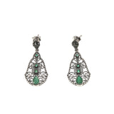 Green With Envy - Estate Sterling Silver Emerald Filigree Earrings (EE141)