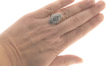 Green With Envy - Estate Sterling Silver Natural Emerald & Seed Pearl Filigree Ring (ER063)