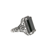 Night Of intrigue - Estate Sterling Silver Black Agate Filigree Ring (ER135)