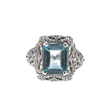 Tranquil Blue - Estate Sterling Silver Blue Natural Topaz Filigree Ring  (ER106)