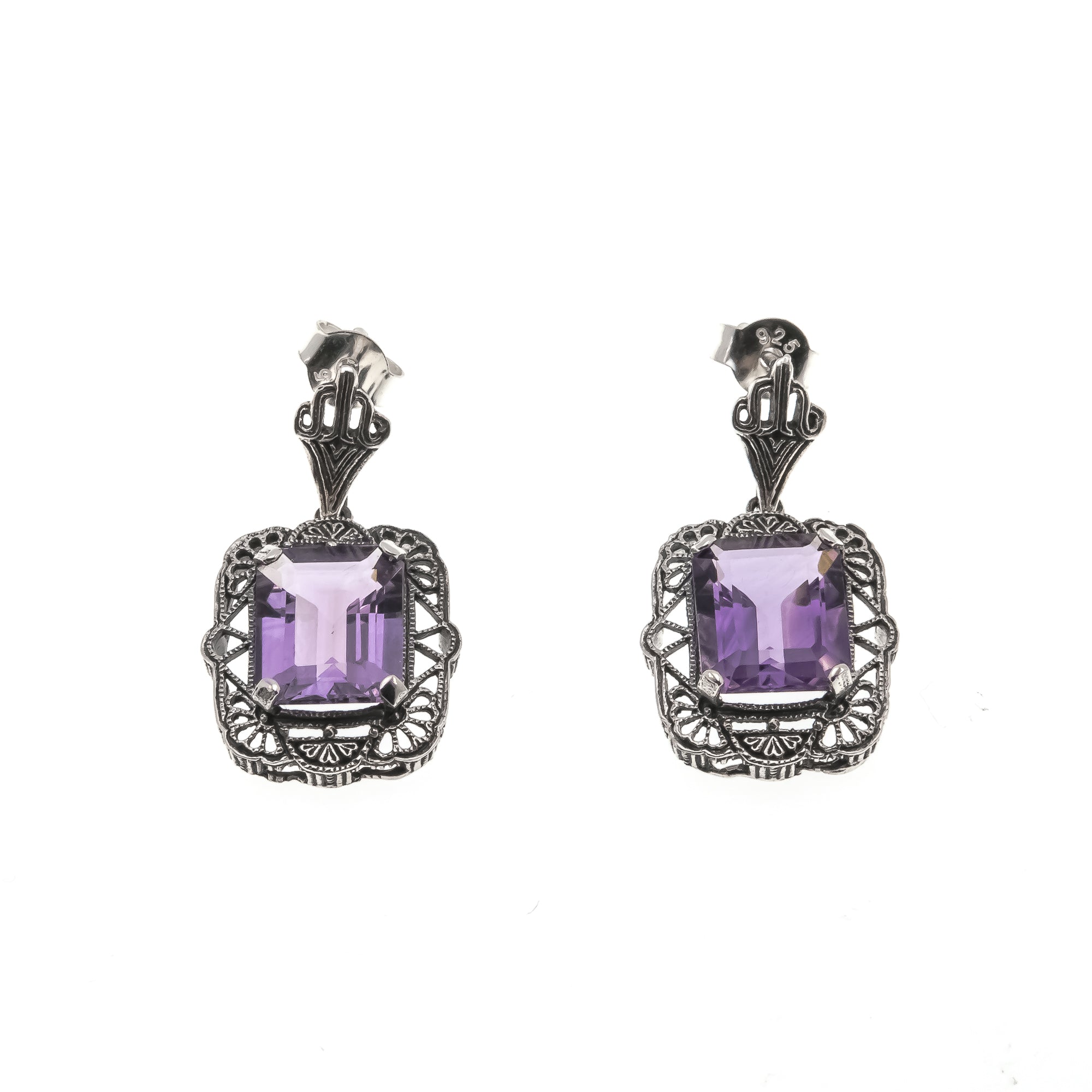 Deep Reverie - Estate Sterling Silver Amethyst Filigree Earrings (EE139)