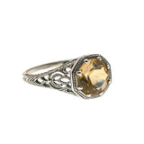 Candlelight - Estate Sterling Silver Natural Citrine Filigree Ring  (ER079)