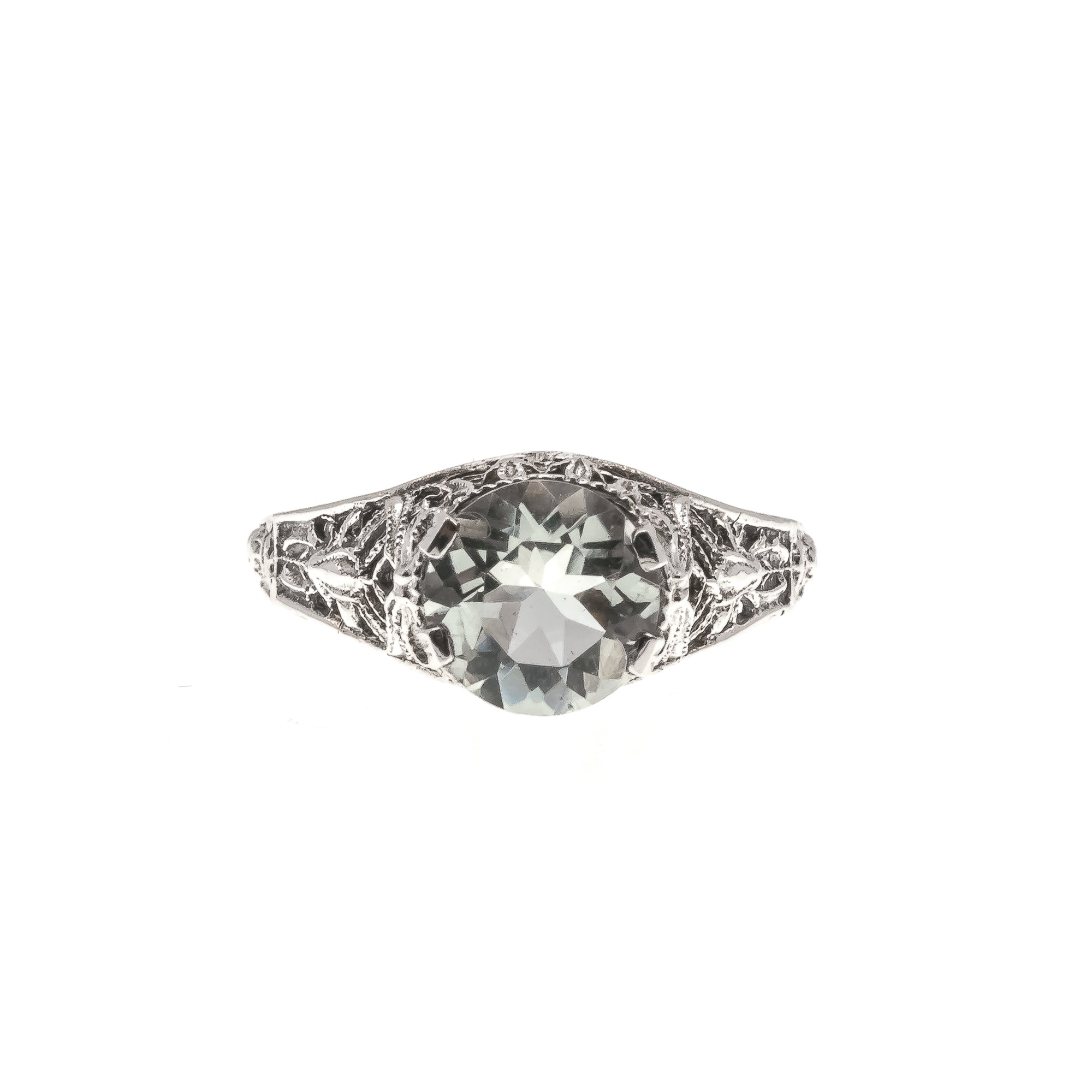 Elusive Dream - Estate Sterling Silver Natural Green Amethyst Filigree Ring (ER108)