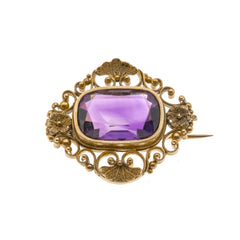 Amethyst Royal - Victorian 14K Gold Amethyst Granule & Scroll Brooch (VICBR003)