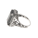 Night Of intrigue - Estate Sterling Silver Black Agate Filigree Ring (ER135)