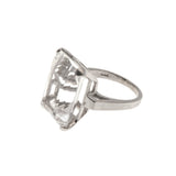 Retro Drama - Vintage 14K White Gold Emerald Cut Quartz Solitaire Ring (VR268)