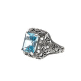 Tranquil Blue - Estate Sterling Silver Blue Natural Topaz Filigree Ring  (ER106)