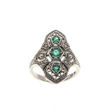 Green With Envy - Estate Sterling Silver Natural Emerald & Seed Pearl Filigree Ring (ER063)