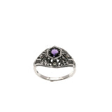 Purple Moon Over The Sea - Estate Sterling Silver Natural Amethyst & Seed  Pearl Filigree Ring  (ER061)
