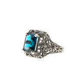 Sea Of Filigree - Estate Sterling Silver Natural London Blue Topaz Filigree Ring (ER119)