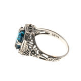 Fantastic Seas - Estate Sterling Silver London Blue Topaz Filigree Ring (ER078)