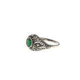 Evergreen - Estate Sterling Silver Emerald & Seed Pearl Filigree Ring (ER058)