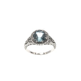 Blue Sky - Estate Sterling Silver Natural Blue Topaz Filigree Ring (ER105)