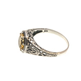 Candlelight - Estate Sterling Silver Natural Citrine Filigree Ring  (ER079)