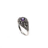 Purple Moon Over The Sea - Estate Sterling Silver Natural Amethyst & Seed  Pearl Filigree Ring  (ER061)