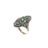 Green With Envy - Estate Sterling Silver Natural Emerald & Seed Pearl Filigree Ring (ER063)