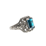 Sea Of Filigree - Estate Sterling Silver Natural London Blue Topaz Filigree Ring (ER119)