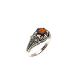 Red Sea Jewel - Estate Sterling Silver Natural Garnet & Seed Pearl Ring  (ER124)