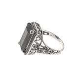 Night Of intrigue - Estate Sterling Silver Black Agate Filigree Ring (ER135)