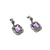 Deep Reverie - Estate Sterling Silver Amethyst Filigree Earrings (EE139)