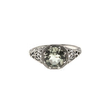 Dew - Estate Sterling Silver Natural Green Amethyst Filigree Ring (ER103)