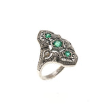Green With Envy - Estate Sterling Silver Natural Emerald & Seed Pearl Filigree Ring (ER063)