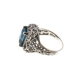 Sea Of Filigree - Estate Sterling Silver Natural London Blue Topaz Filigree Ring (ER119)