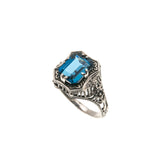 Fantastic Seas - Estate Sterling Silver London Blue Topaz Filigree Ring (ER078)
