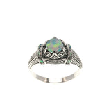 Jewel Of Colour - Estate Sterling Silver Opal Ornate Ring  (ER114)