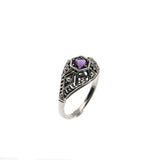 Purple Moon Over The Sea - Estate Sterling Silver Natural Amethyst & Seed  Pearl Filigree Ring  (ER061)