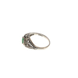 Evergreen - Estate Sterling Silver Emerald & Seed Pearl Filigree Ring (ER058)