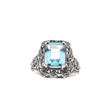 Tranquil Blue - Estate Sterling Silver Blue Natural Topaz Filigree Ring  (ER106)