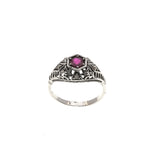 Mon Chéri - Estate Sterling Silver Natural Ruby & Seed Pearl Filigree Ring  (ER060)