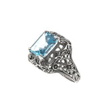 Tranquil Blue - Estate Sterling Silver Blue Natural Topaz Filigree Ring  (ER106)