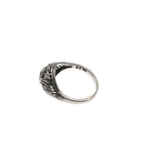 Purple Moon Over The Sea - Estate Sterling Silver Natural Amethyst & Seed  Pearl Filigree Ring  (ER061)