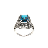 Sea Of Filigree - Estate Sterling Silver Natural London Blue Topaz Filigree Ring (ER119)