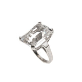 Retro Drama - Vintage 14K White Gold Emerald Cut Quartz Solitaire Ring (VR268)