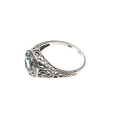 Blue Sky - Estate Sterling Silver Natural Blue Topaz Filigree Ring (ER105)
